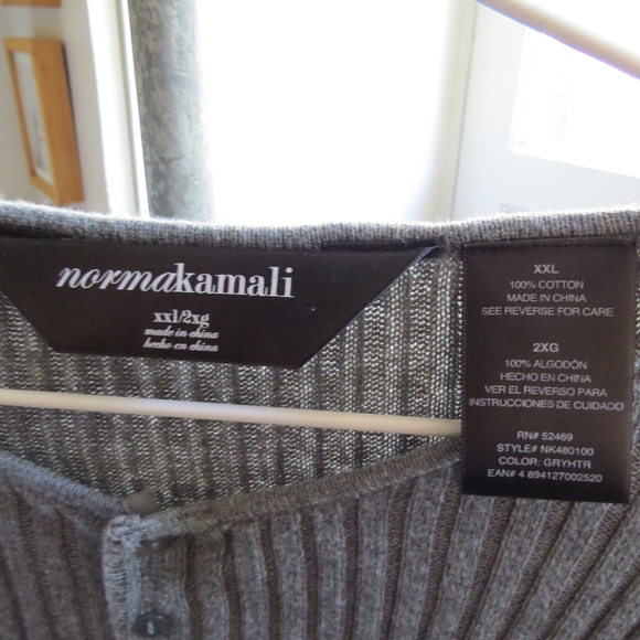 NORMA KAMALI Gray Cotton Ribbed Knit Hensley Shirt - Picture 4 of 4